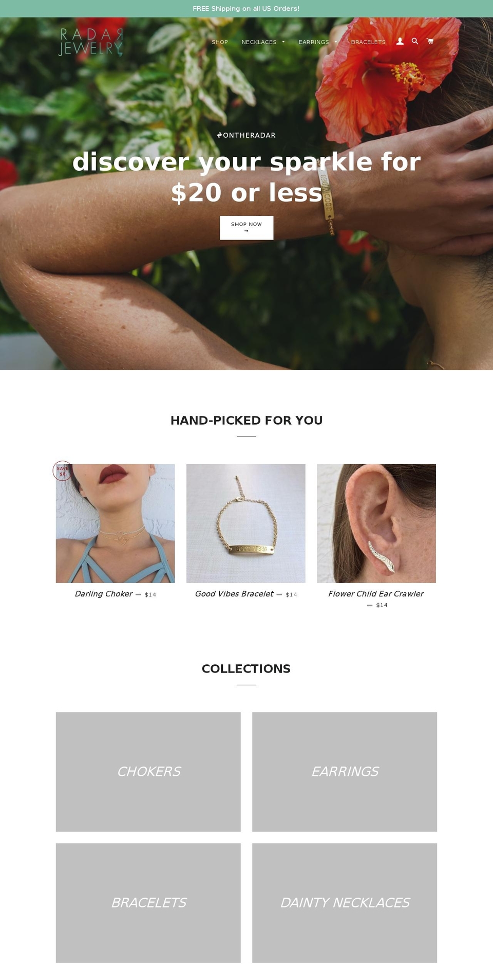 radarjewelry.com shopify website screenshot