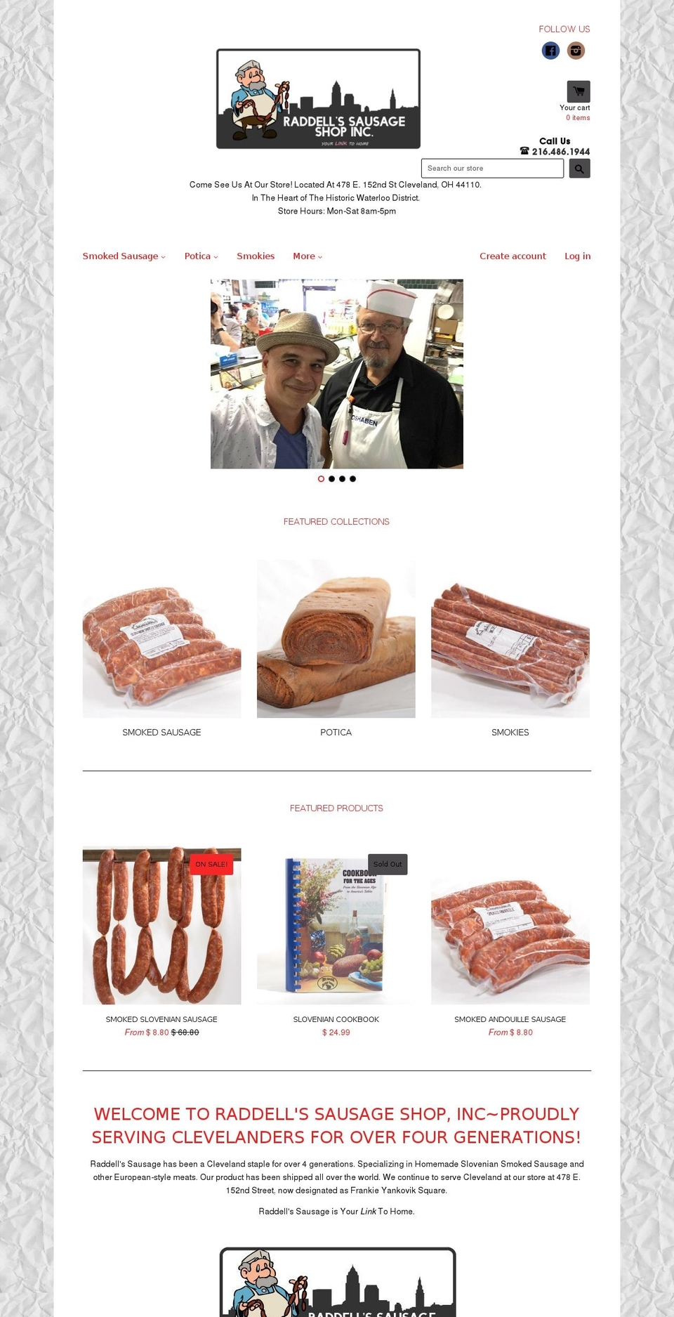 raddellssausage.com shopify website screenshot