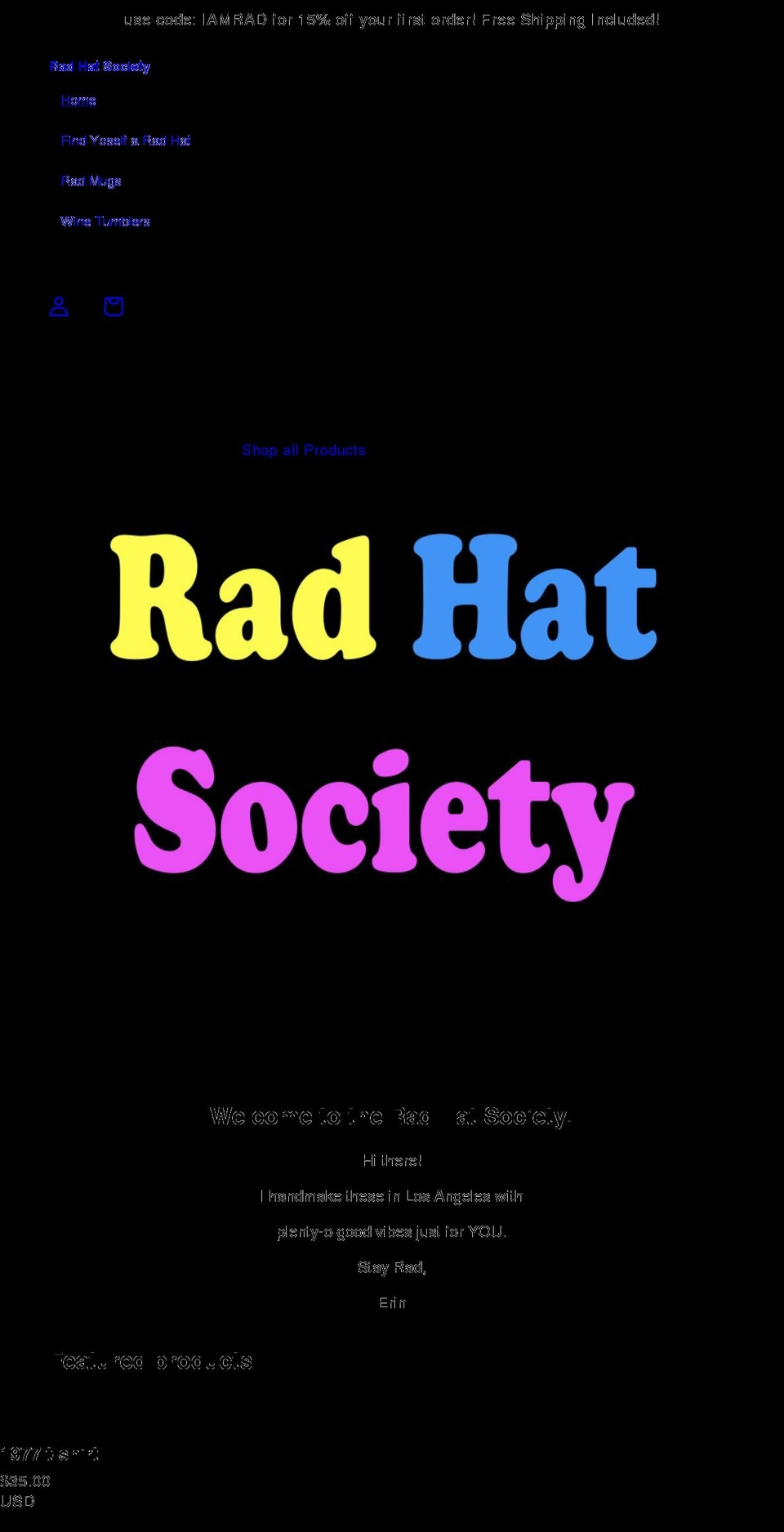radhatsociety.com shopify website screenshot