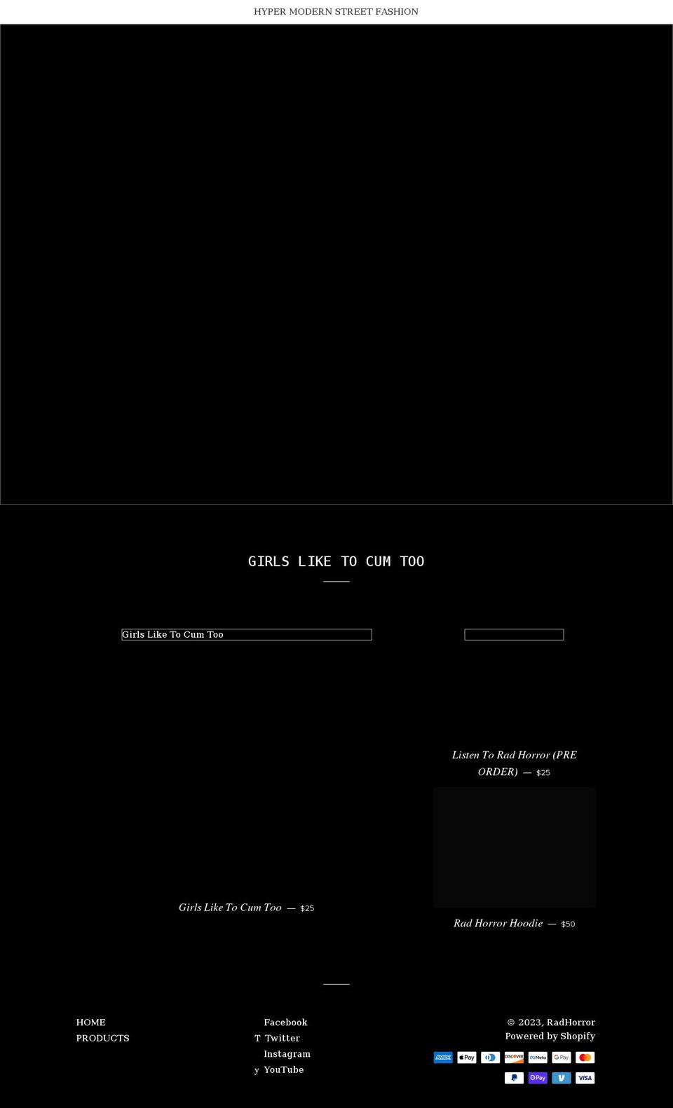 radhorror.com shopify website screenshot