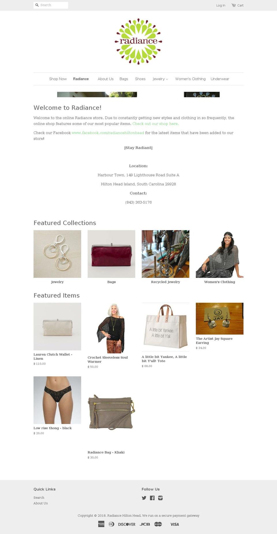 radiancehiltonhead.com — Shopify storefront screenshot