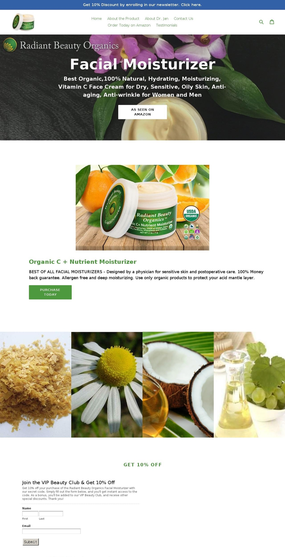 radiantbeautyorganics.com — Shopify storefront screenshot