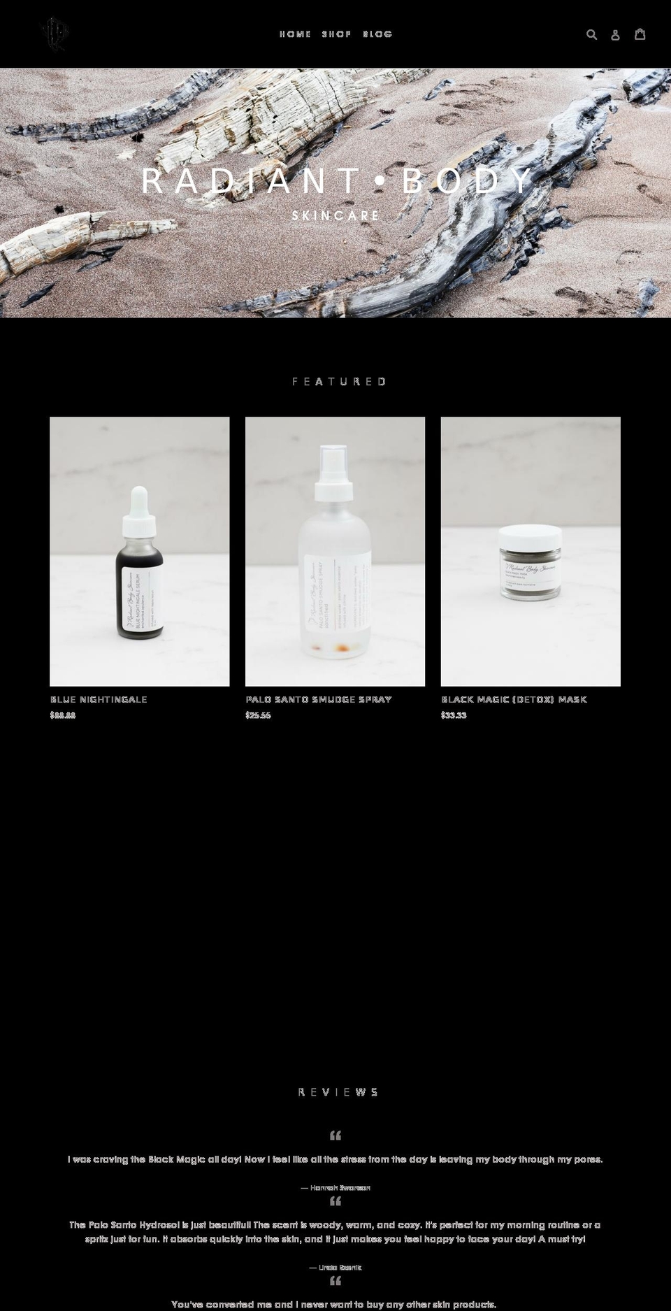 radiantbodyskincare.com — Shopify storefront screenshot