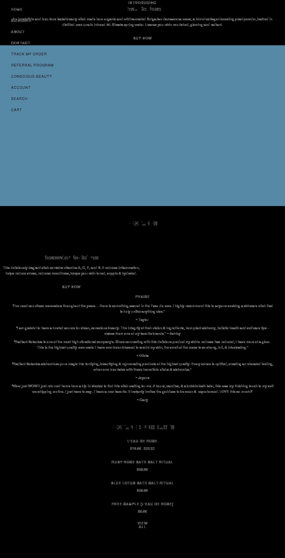 radiantbotanica.com shopify website screenshot