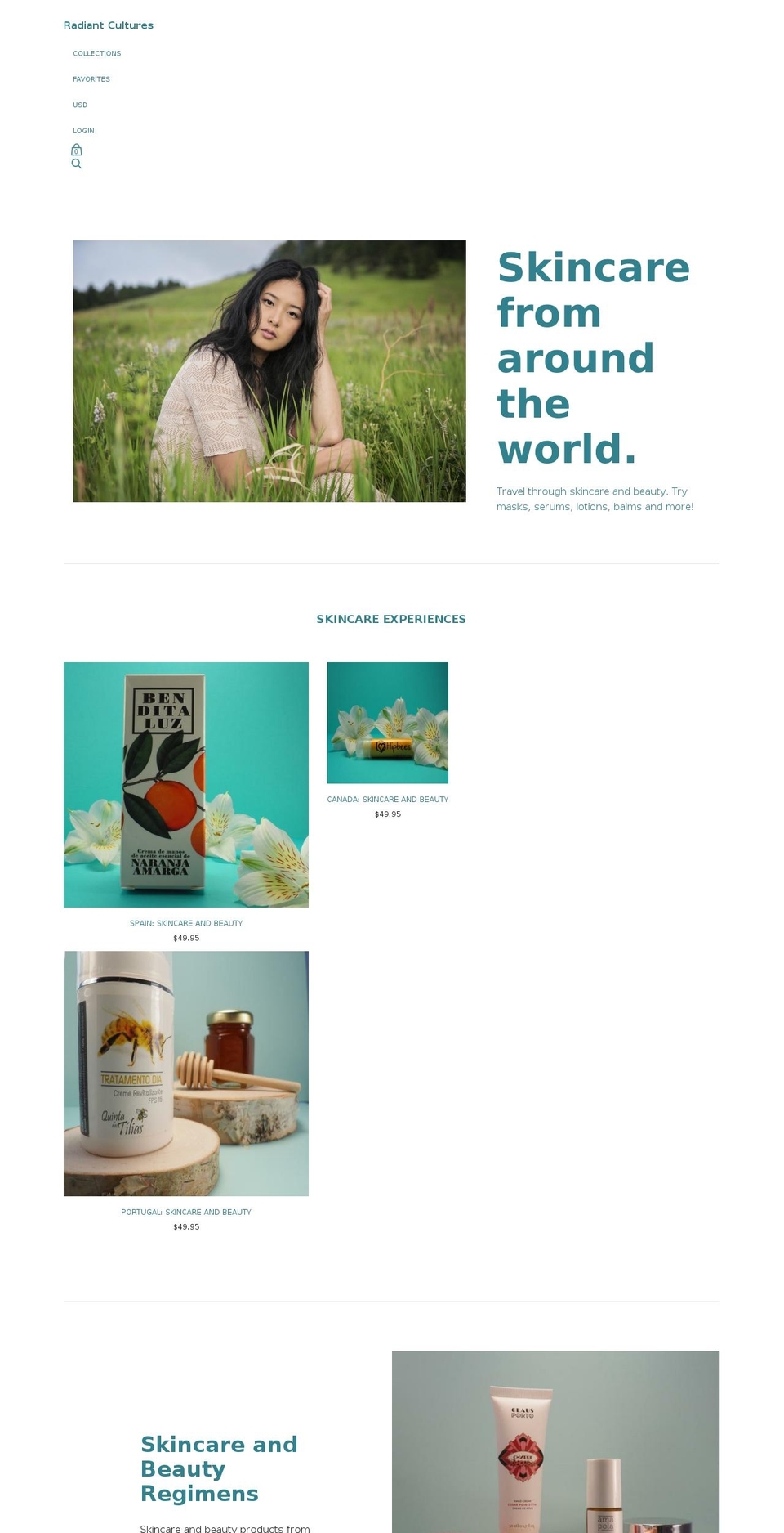 radiantcultures.com — Shopify storefront screenshot