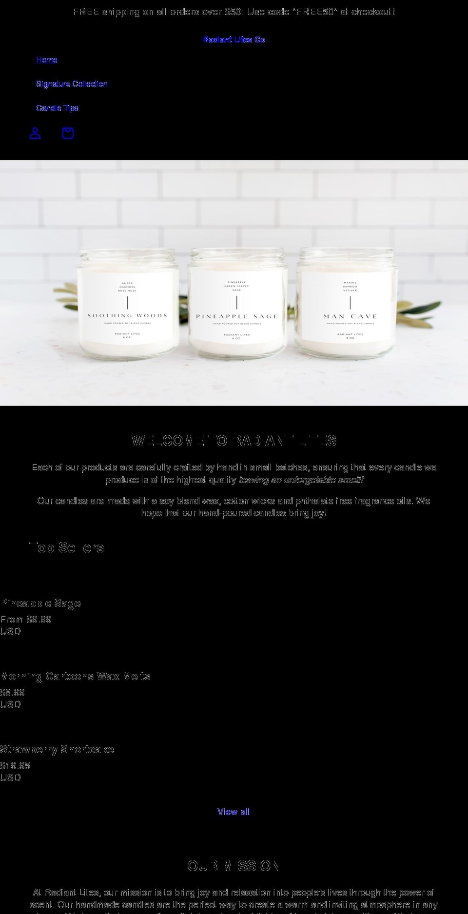 radiantlitesco.com shopify website screenshot