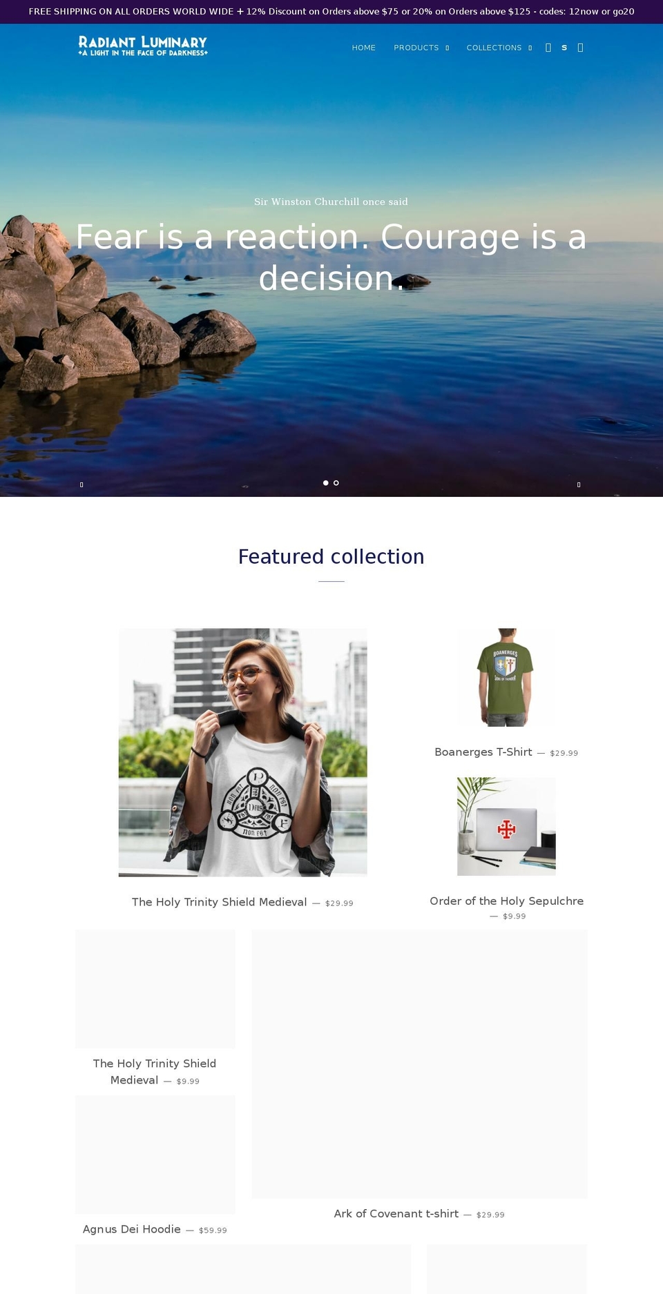 radiantluminary.com shopify website screenshot