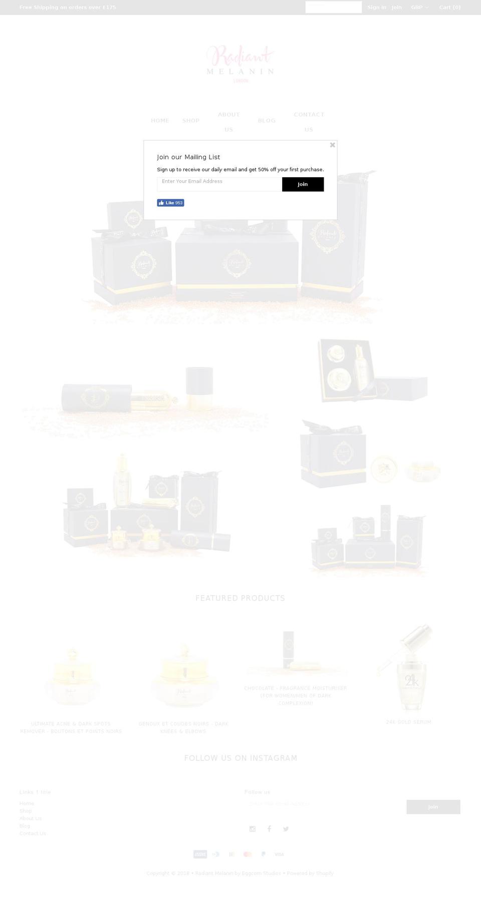 radiantmelanin.com — Shopify storefront screenshot
