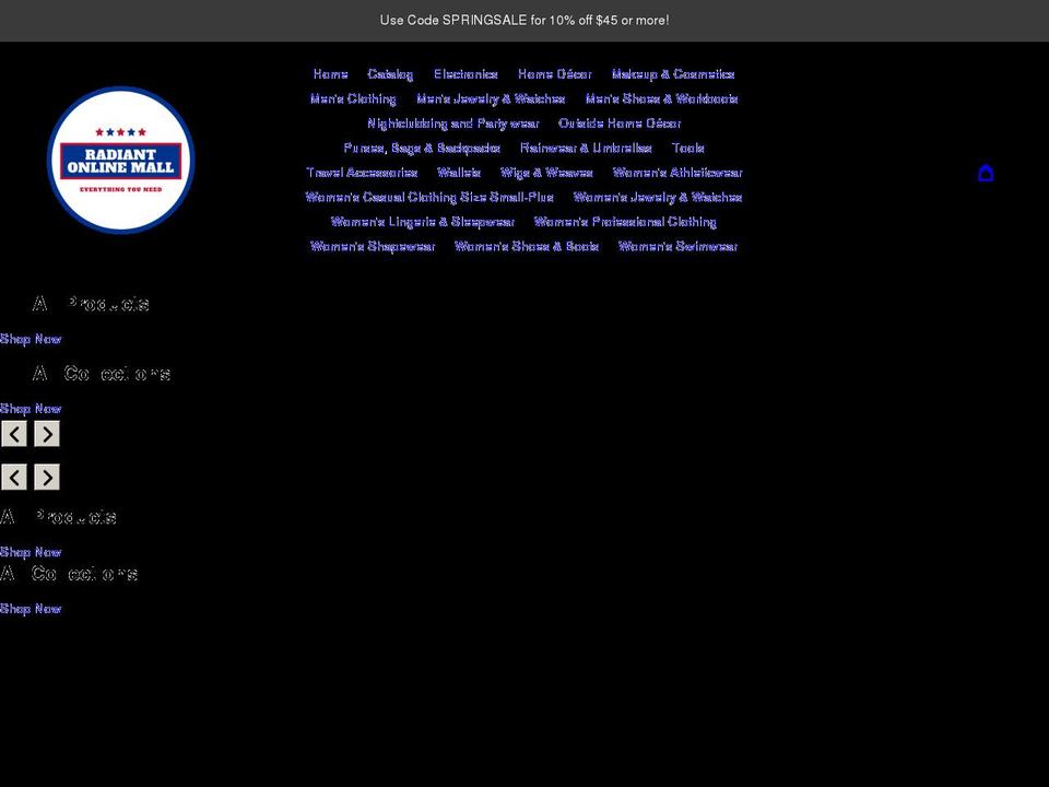 radiantonlinemall.com shopify website screenshot
