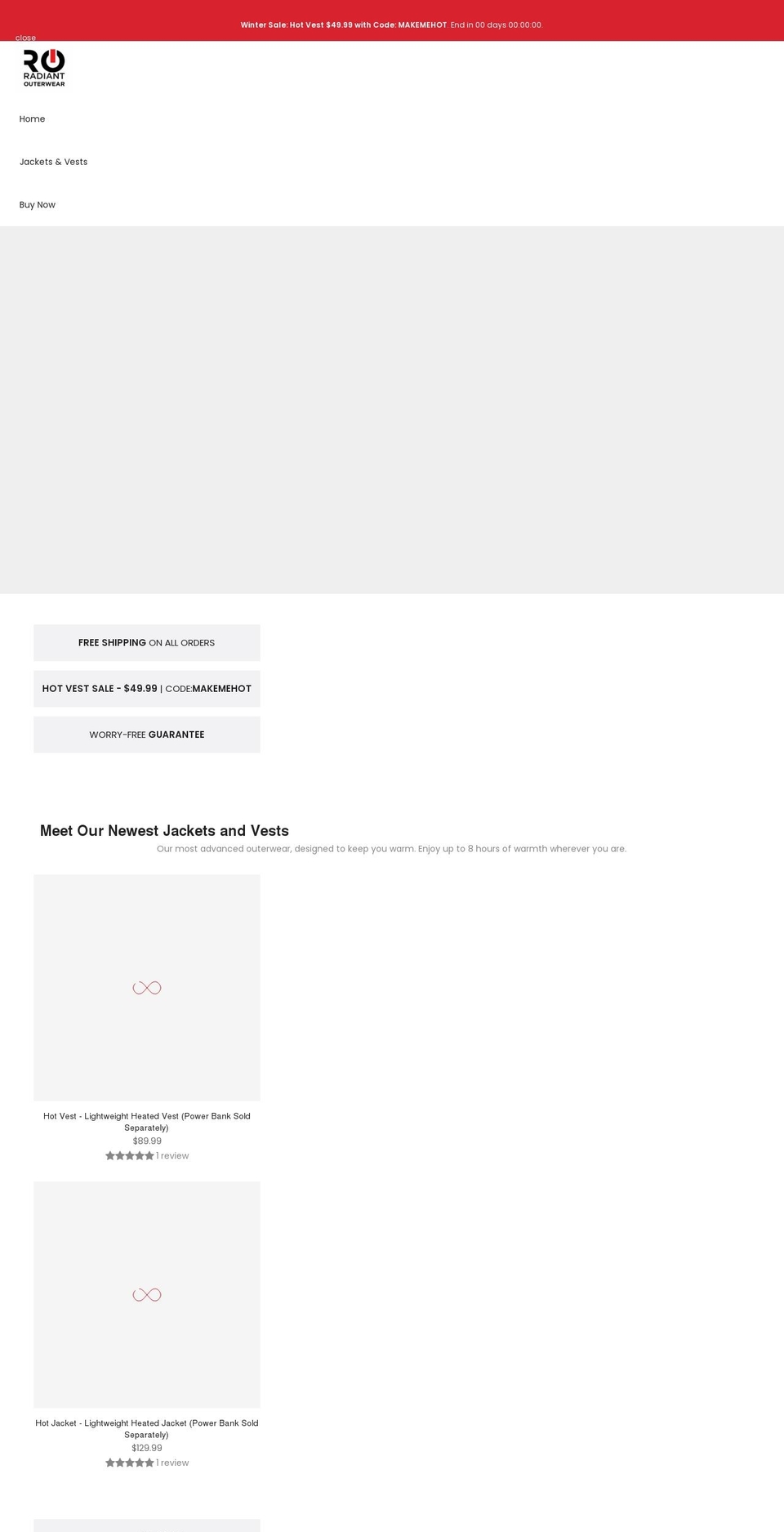 radiantouterwear.com shopify website screenshot