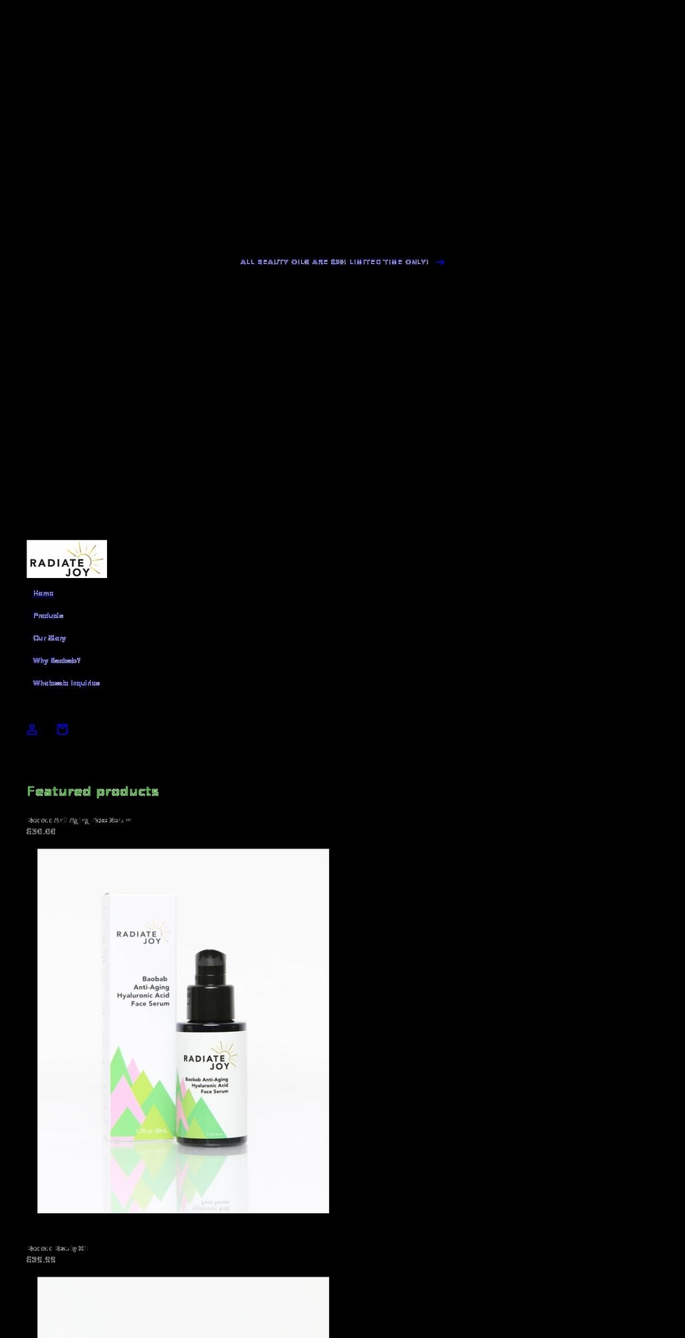 radiate-joy.com shopify website screenshot
