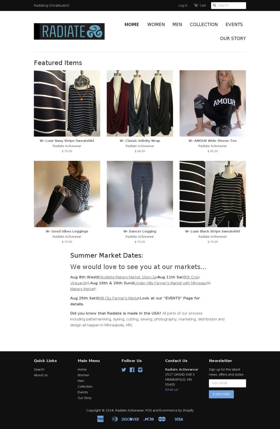 radiateactivewear.com shopify website screenshot