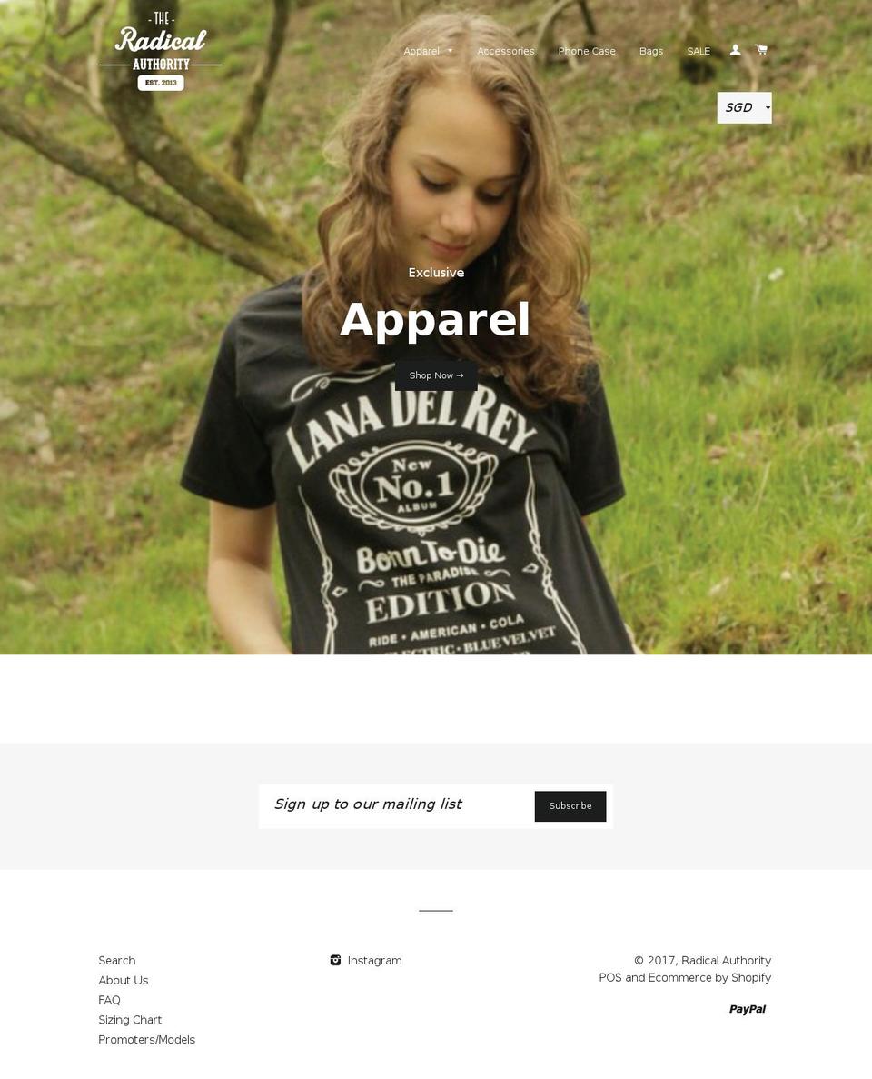radicalauthority.com shopify website screenshot