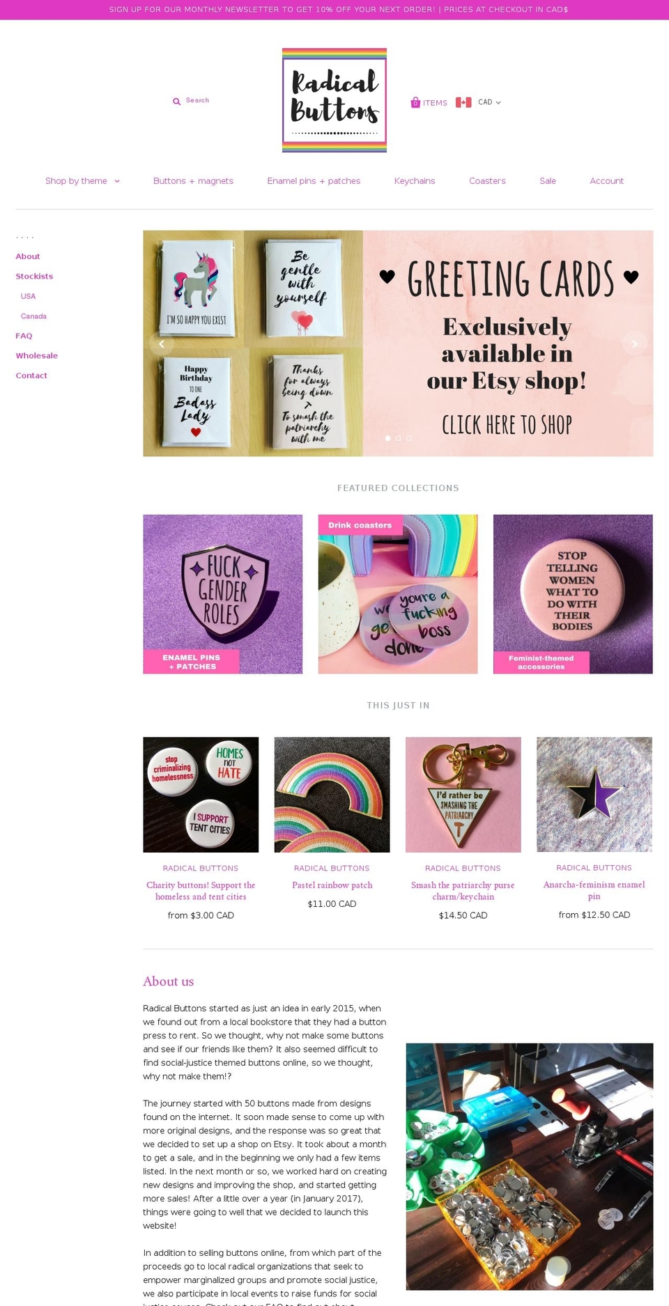 radicalbuttons.com — Shopify storefront screenshot