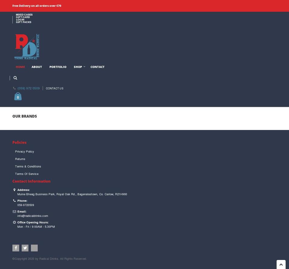 radicaldrinks.com shopify website screenshot