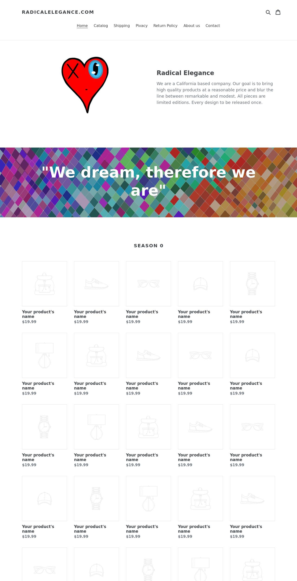 radicalelegance.com shopify website screenshot