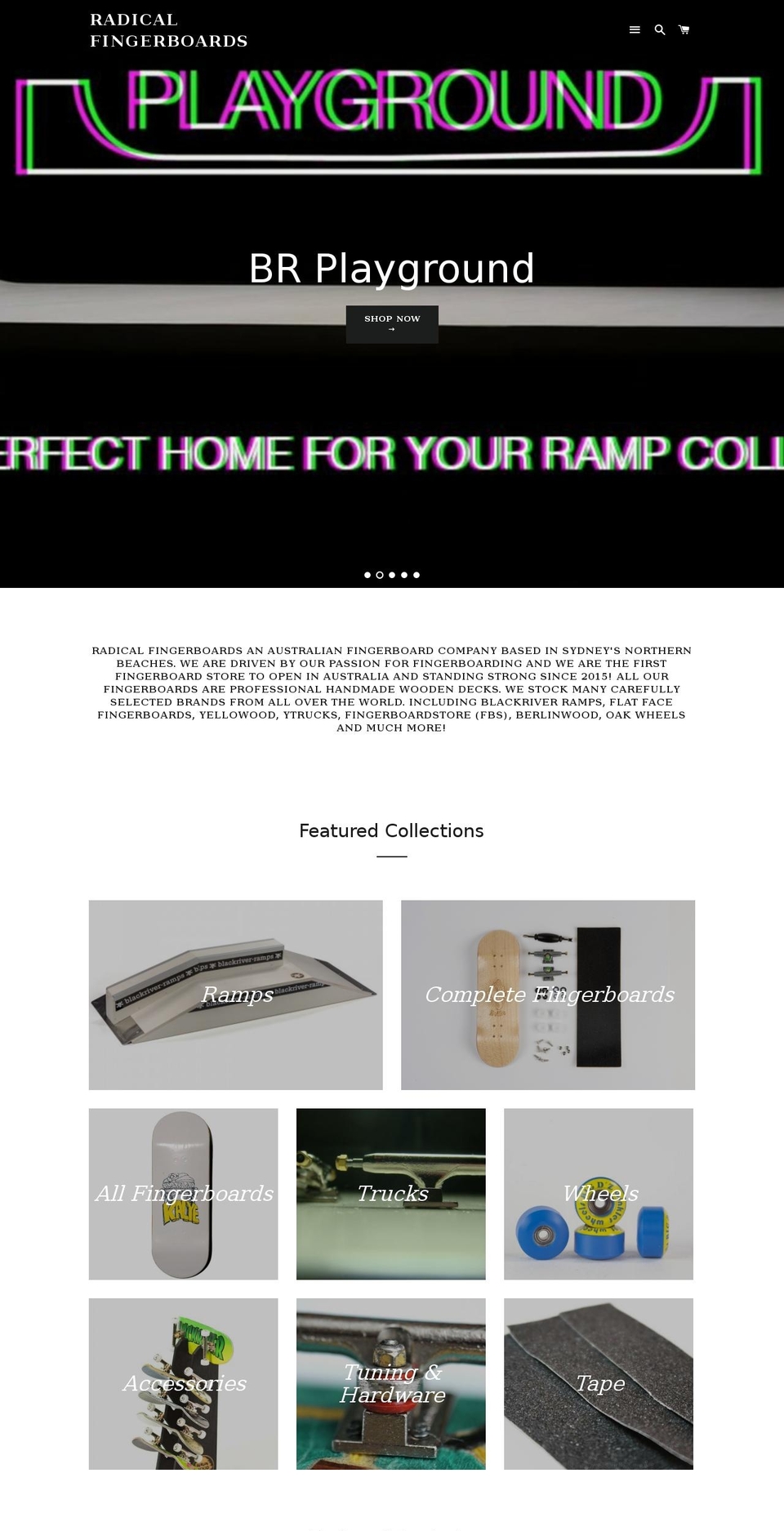 radicalfingerboards.com.au shopify website screenshot