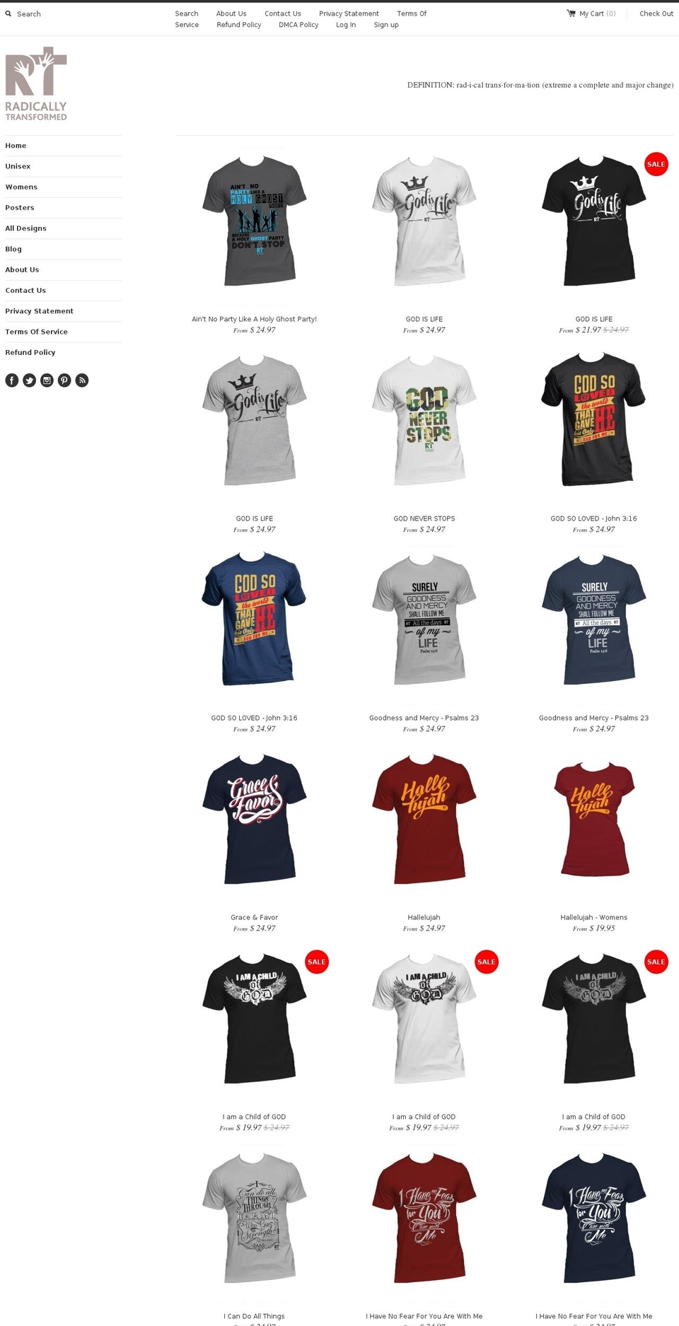 radicallytransformed.com shopify website screenshot