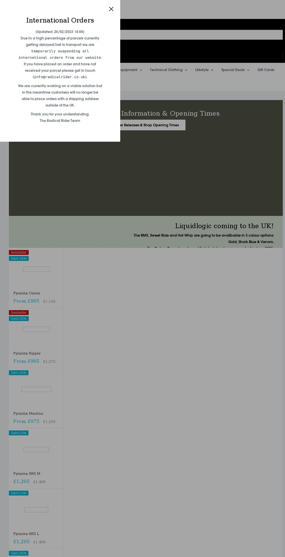 radicalrider.co.uk shopify website screenshot