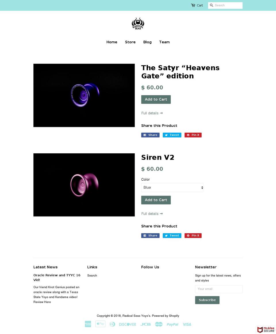 radicalseas.com — Shopify storefront screenshot