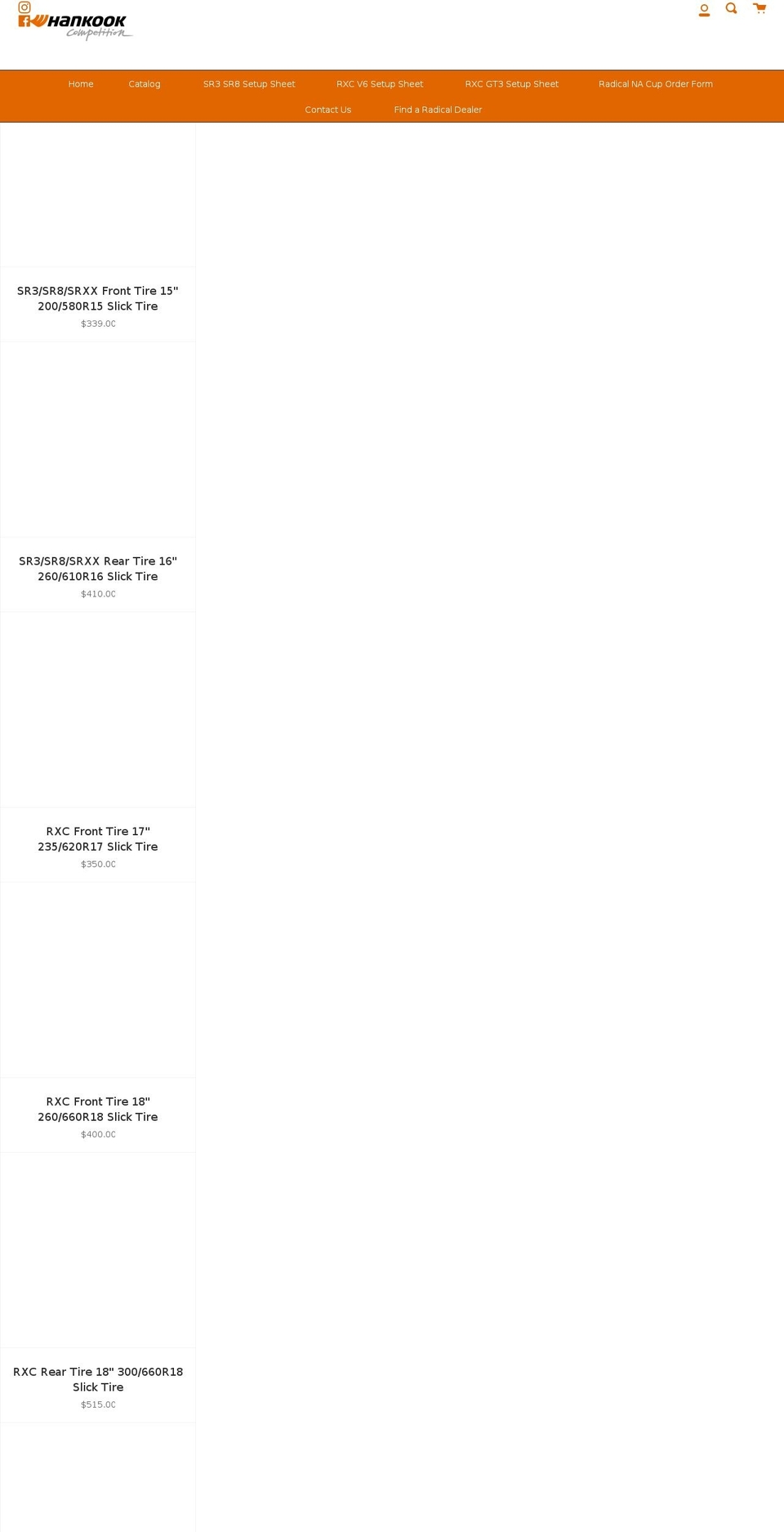 radicaltires.com shopify website screenshot