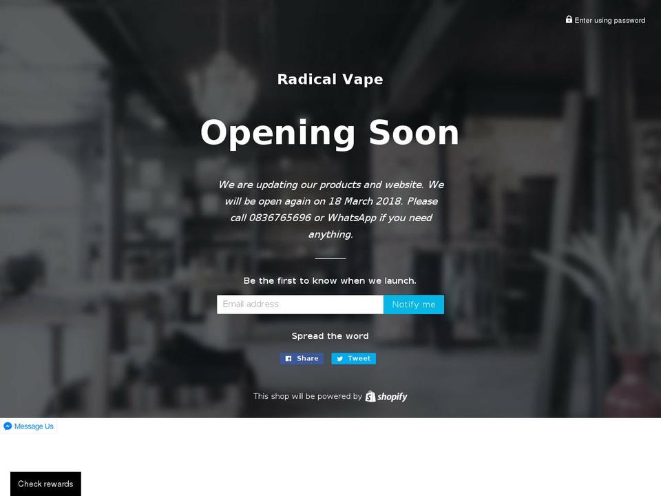 radicalvape.com — Shopify storefront screenshot