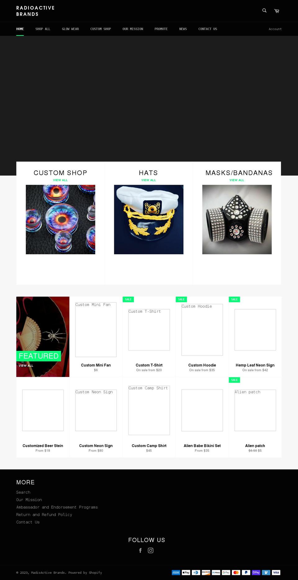 radioactivebrands.com shopify website screenshot