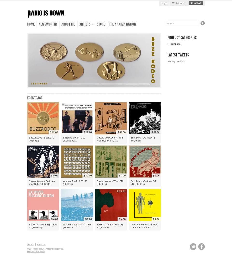radioisdown.com shopify website screenshot