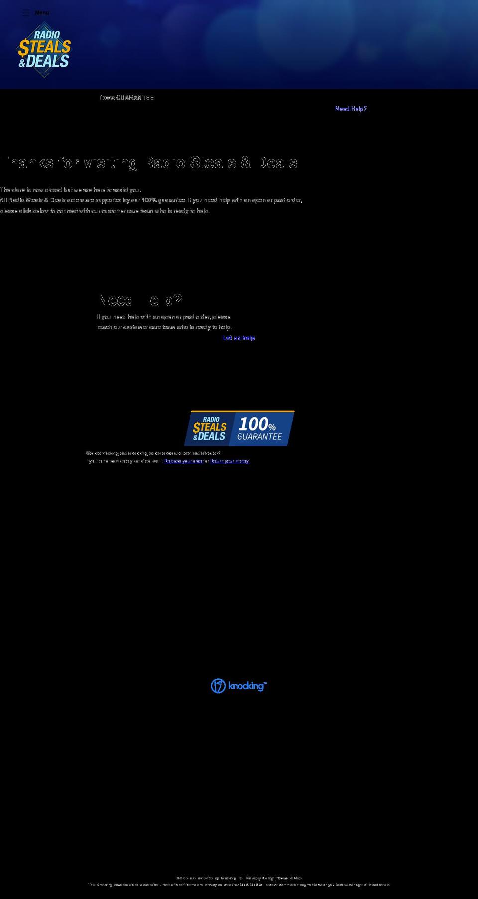 radiostealsanddeals.com shopify website screenshot