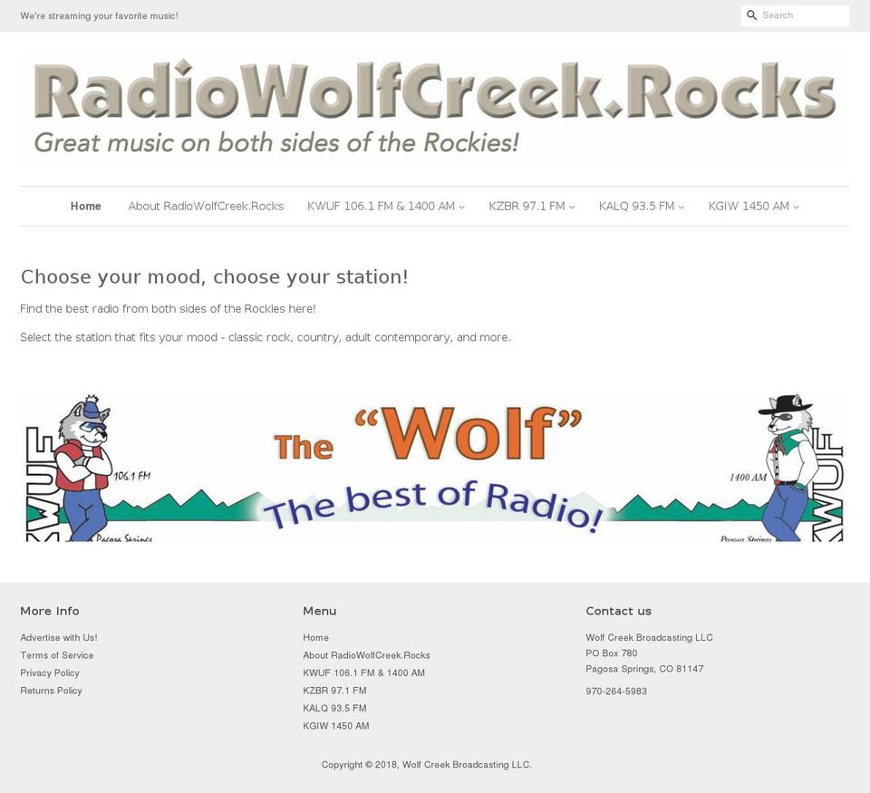 radiowolfcreek.com — Shopify storefront screenshot