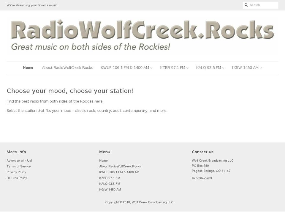 radiowolfcreek.rocks shopify website screenshot