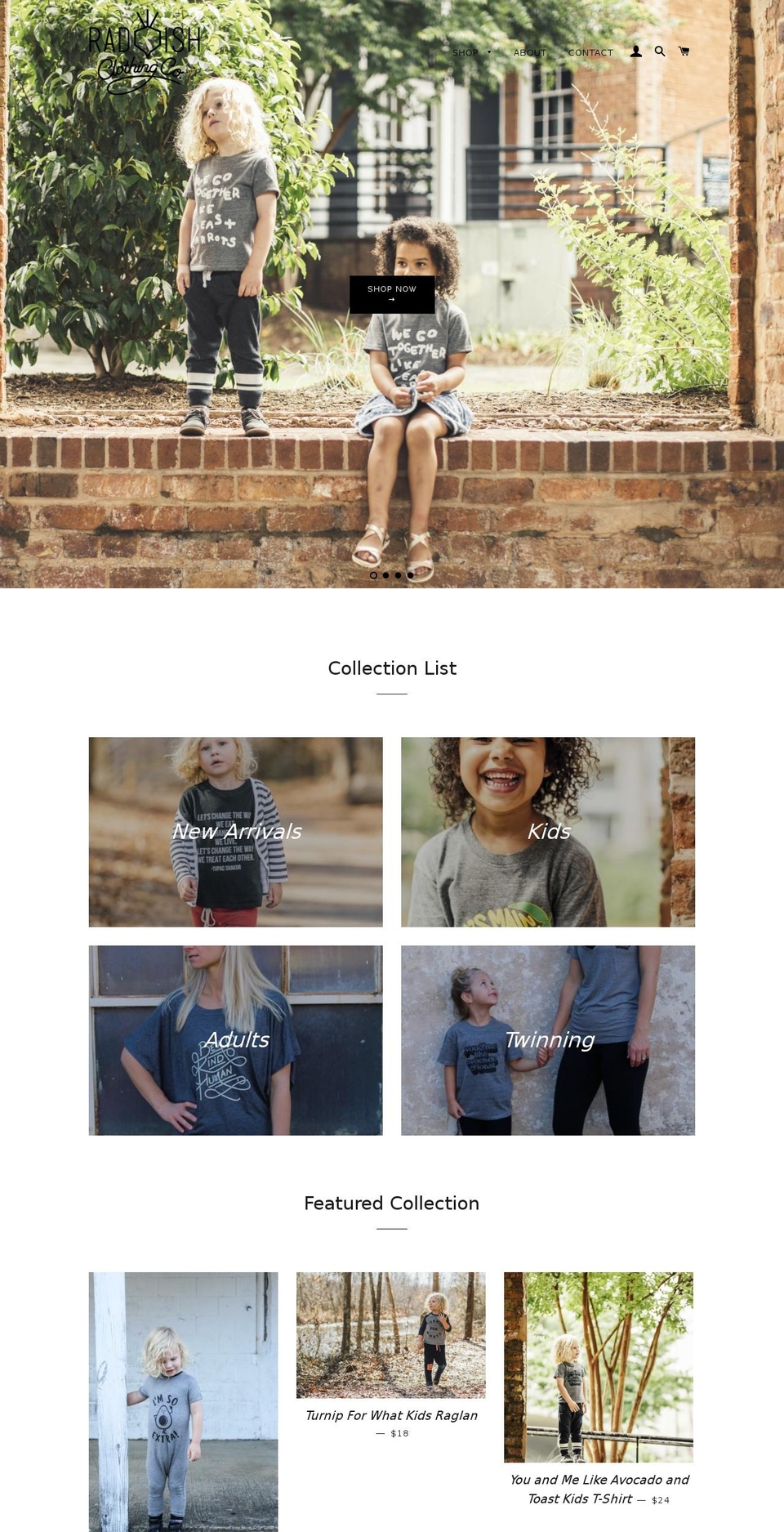 radishclothingco.com — Shopify storefront screenshot