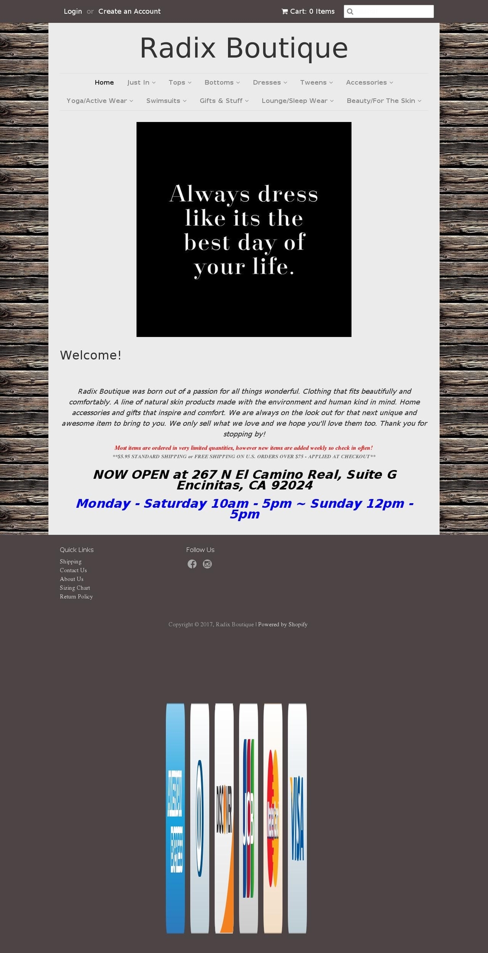radixboutique.com shopify website screenshot