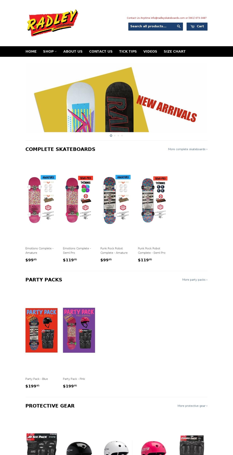 radleyskateboards.com shopify website screenshot