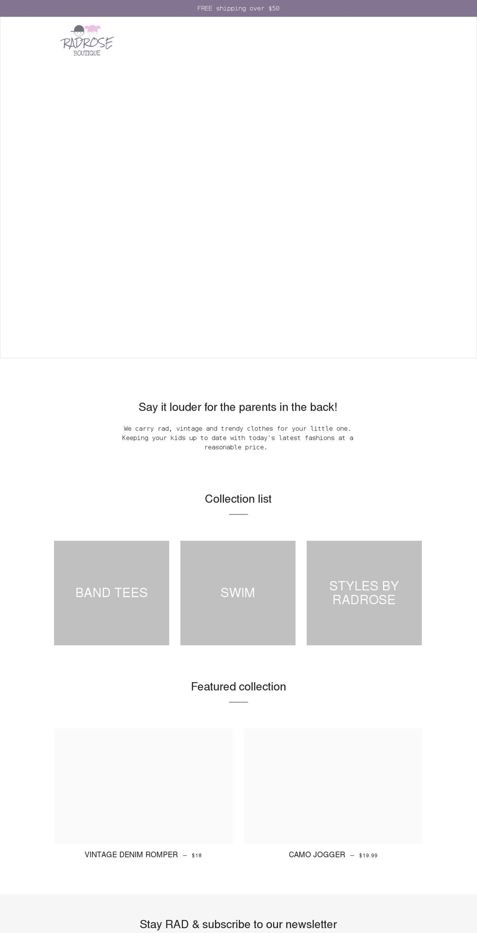 radroseboutique.com shopify website screenshot
