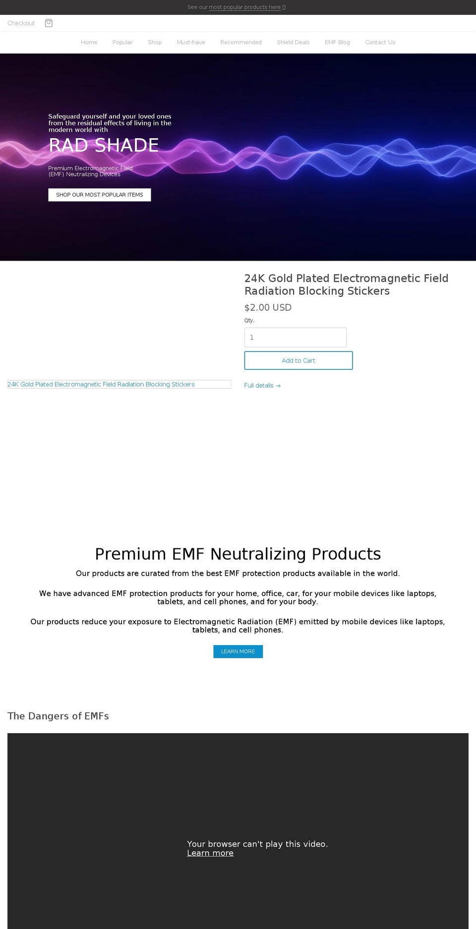 radshade.com shopify website screenshot