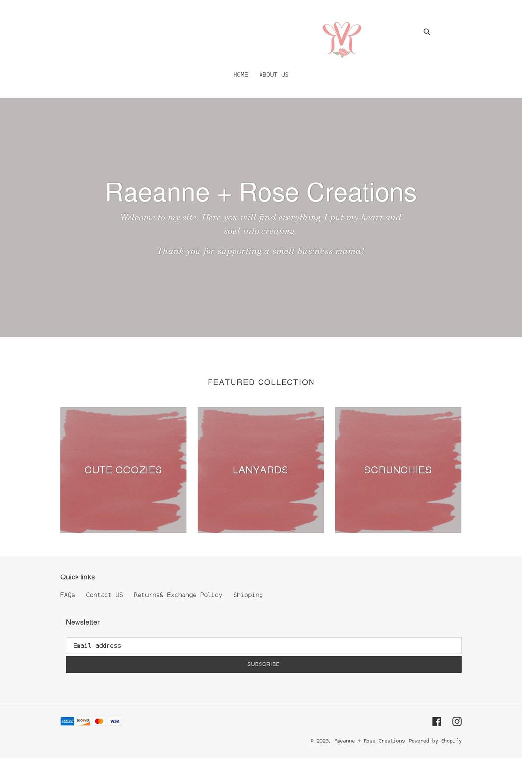 raeannerosecreations.com shopify website screenshot