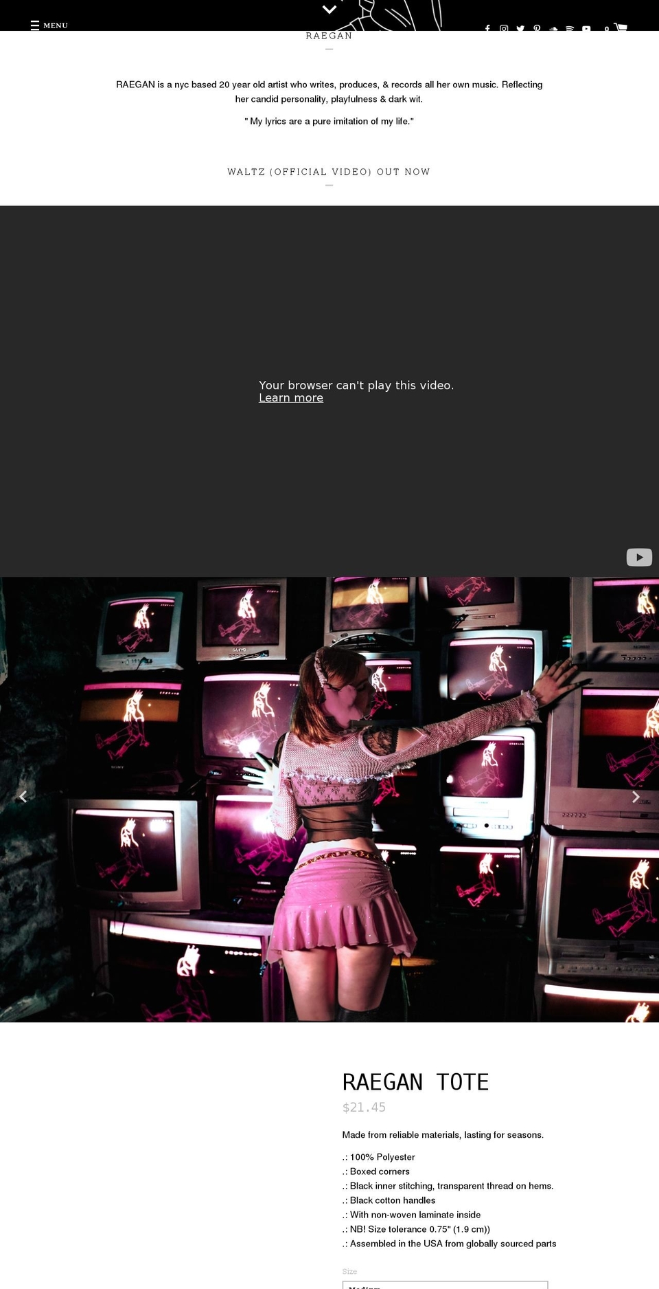raeganmusic.com shopify website screenshot