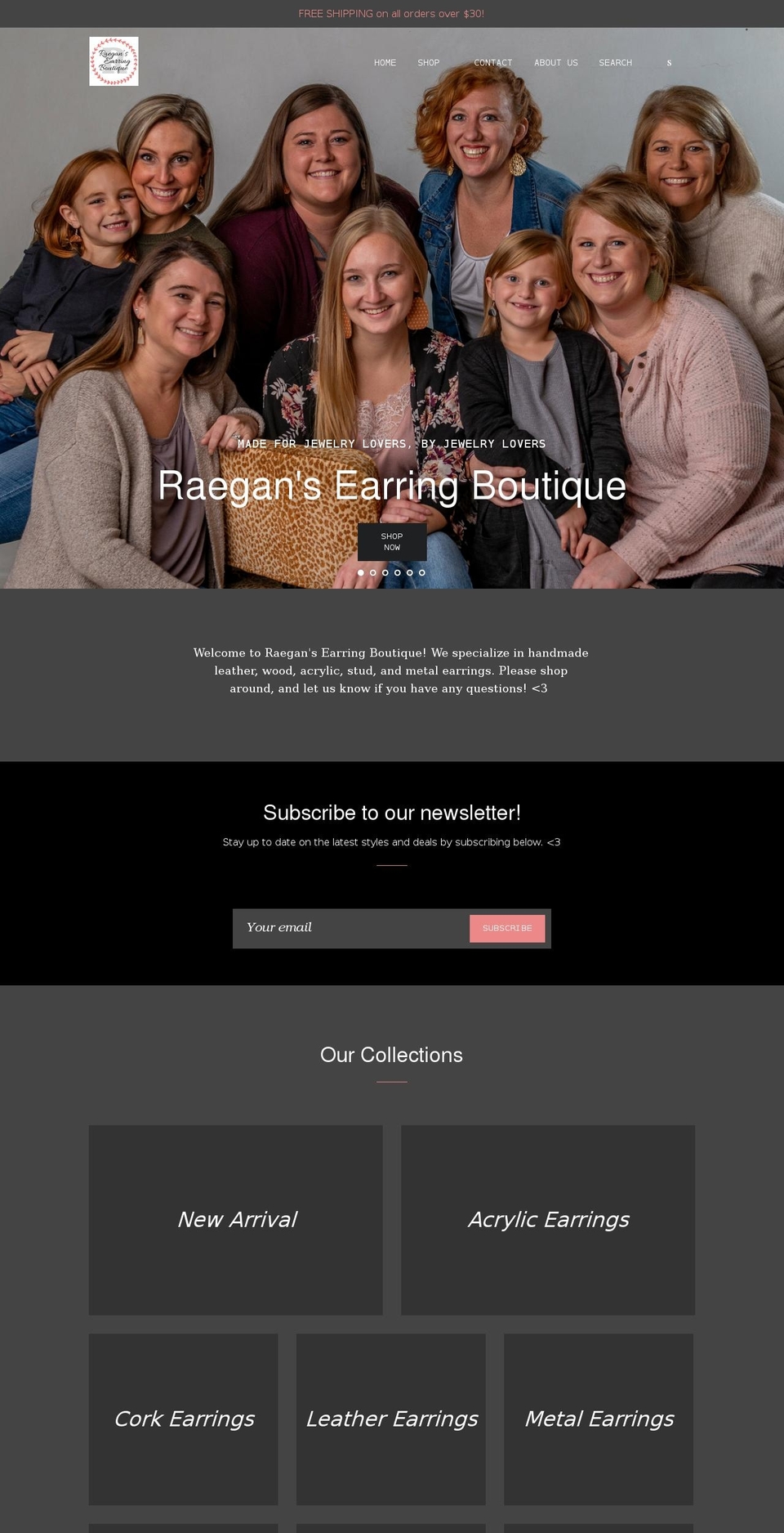 raegansearringboutique.com shopify website screenshot