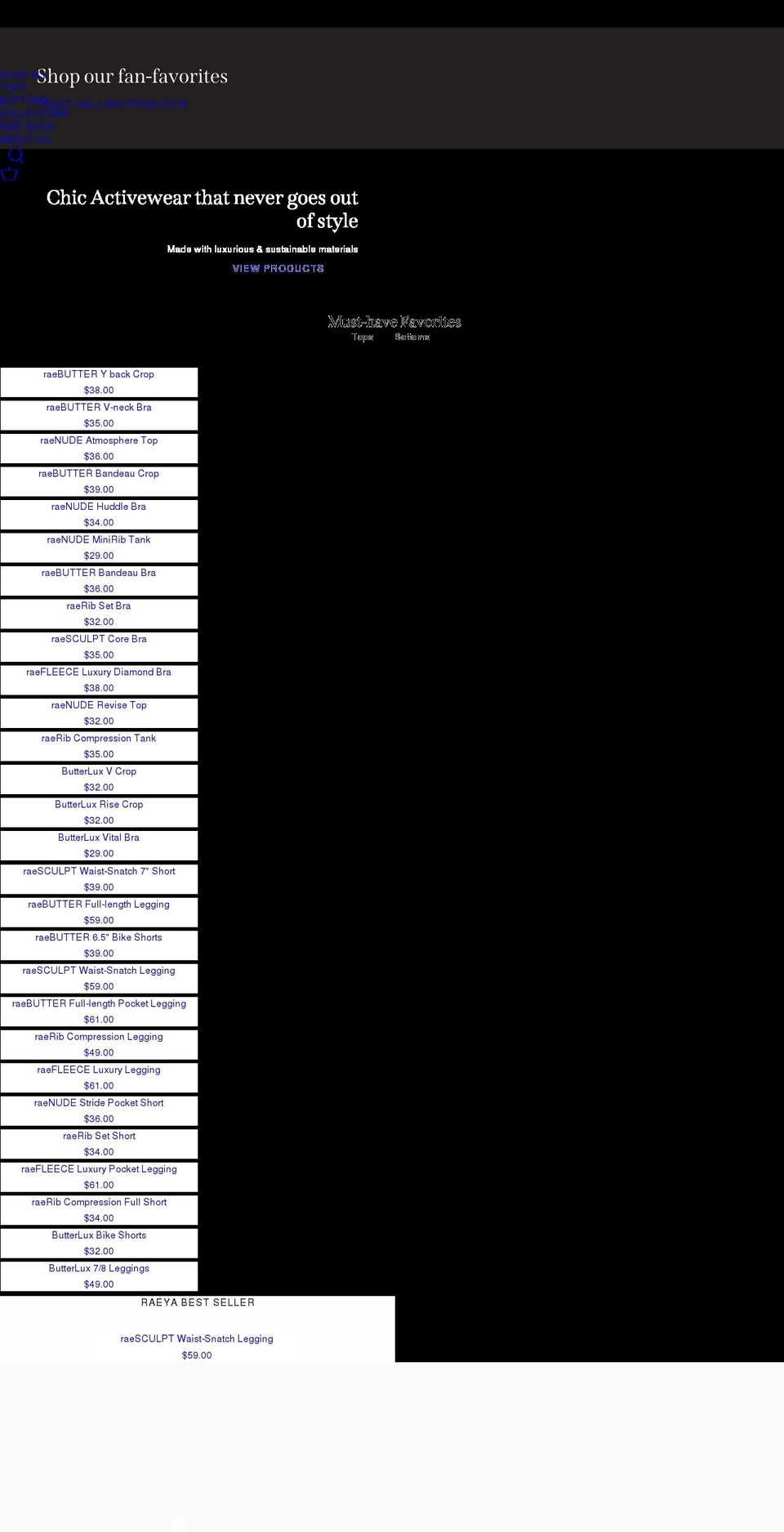 raeyafit.com shopify website screenshot