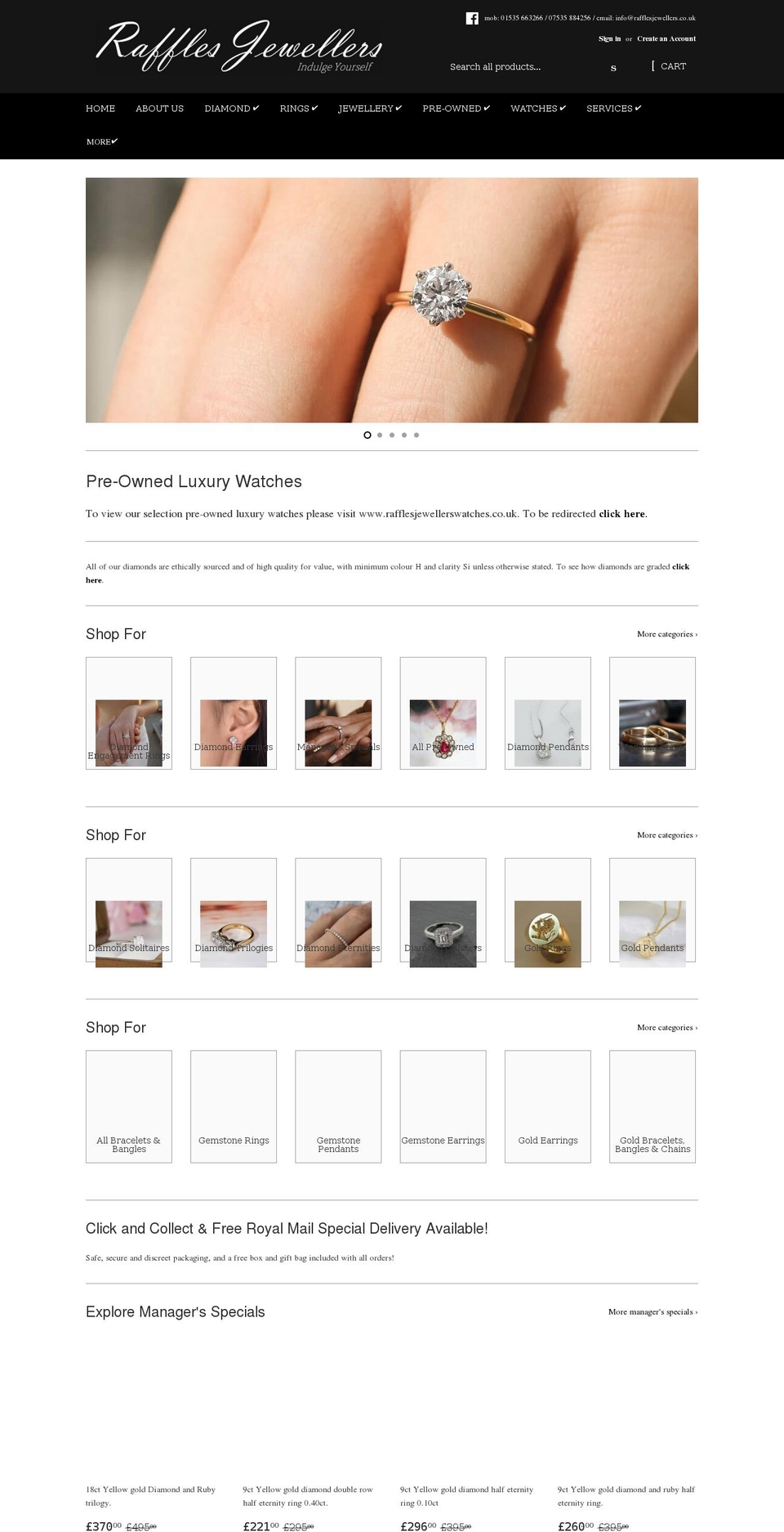 rafflesjewellers.co.uk shopify website screenshot