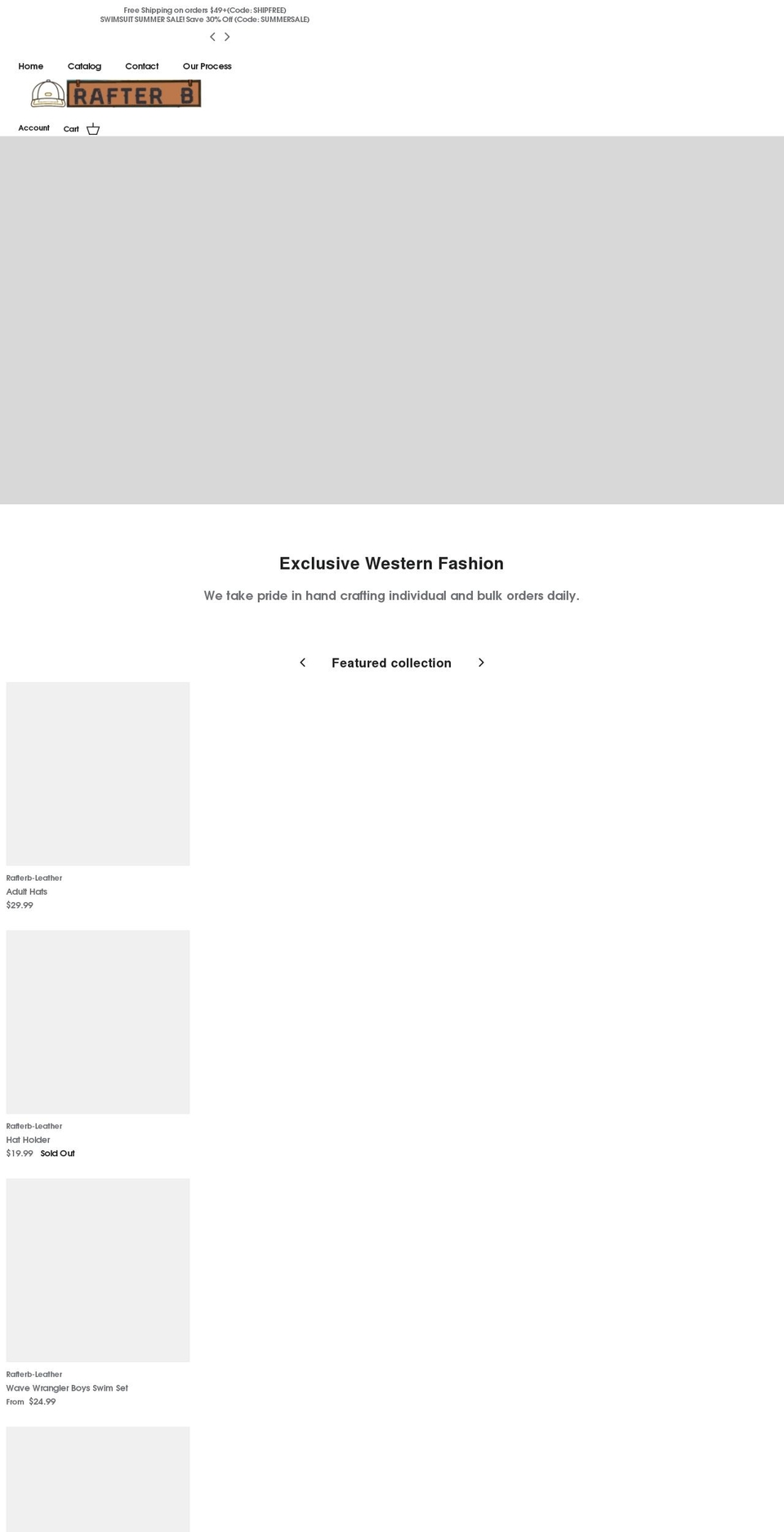 rafterbleather.com shopify website screenshot