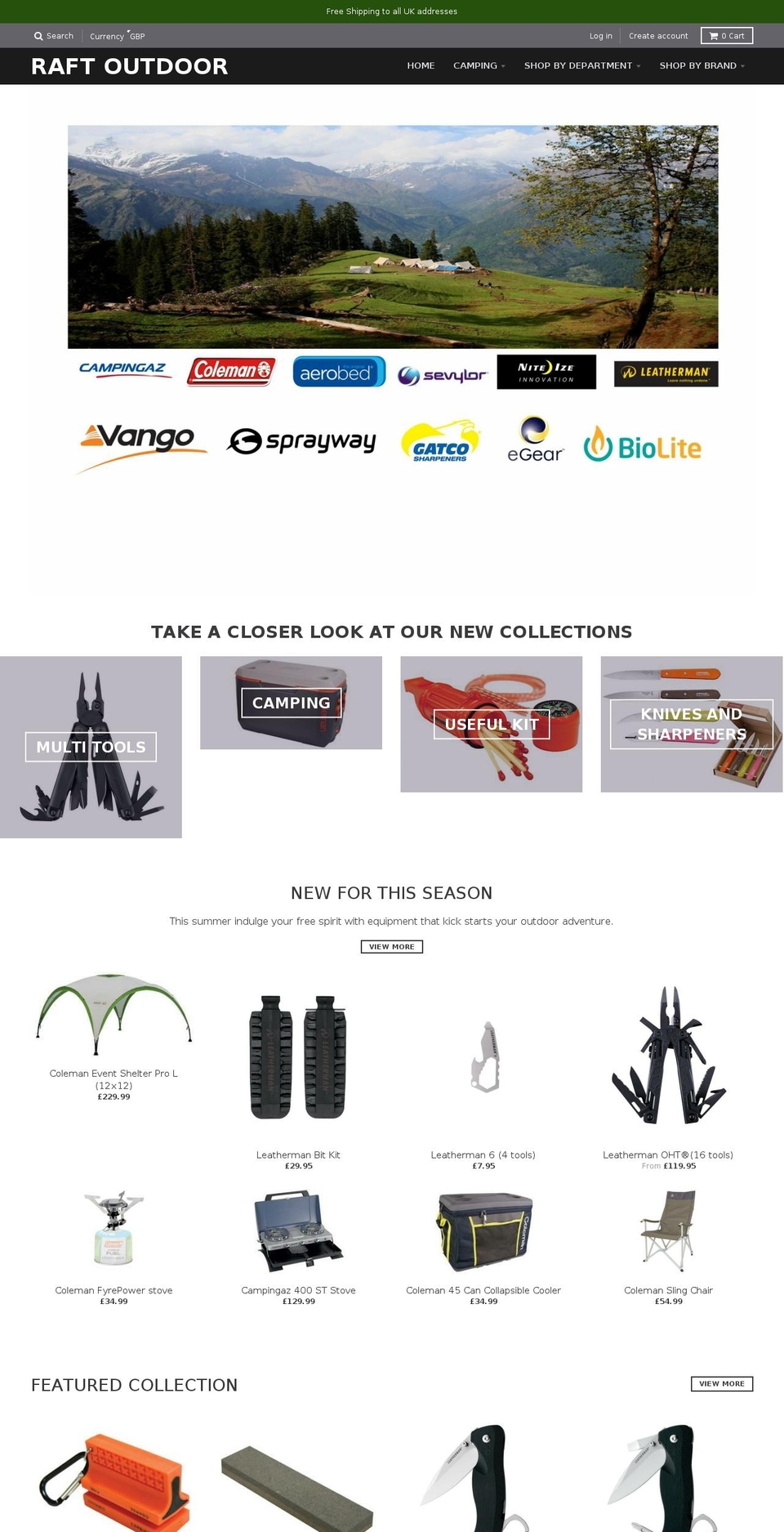 raftoutdoor.com — Shopify storefront screenshot