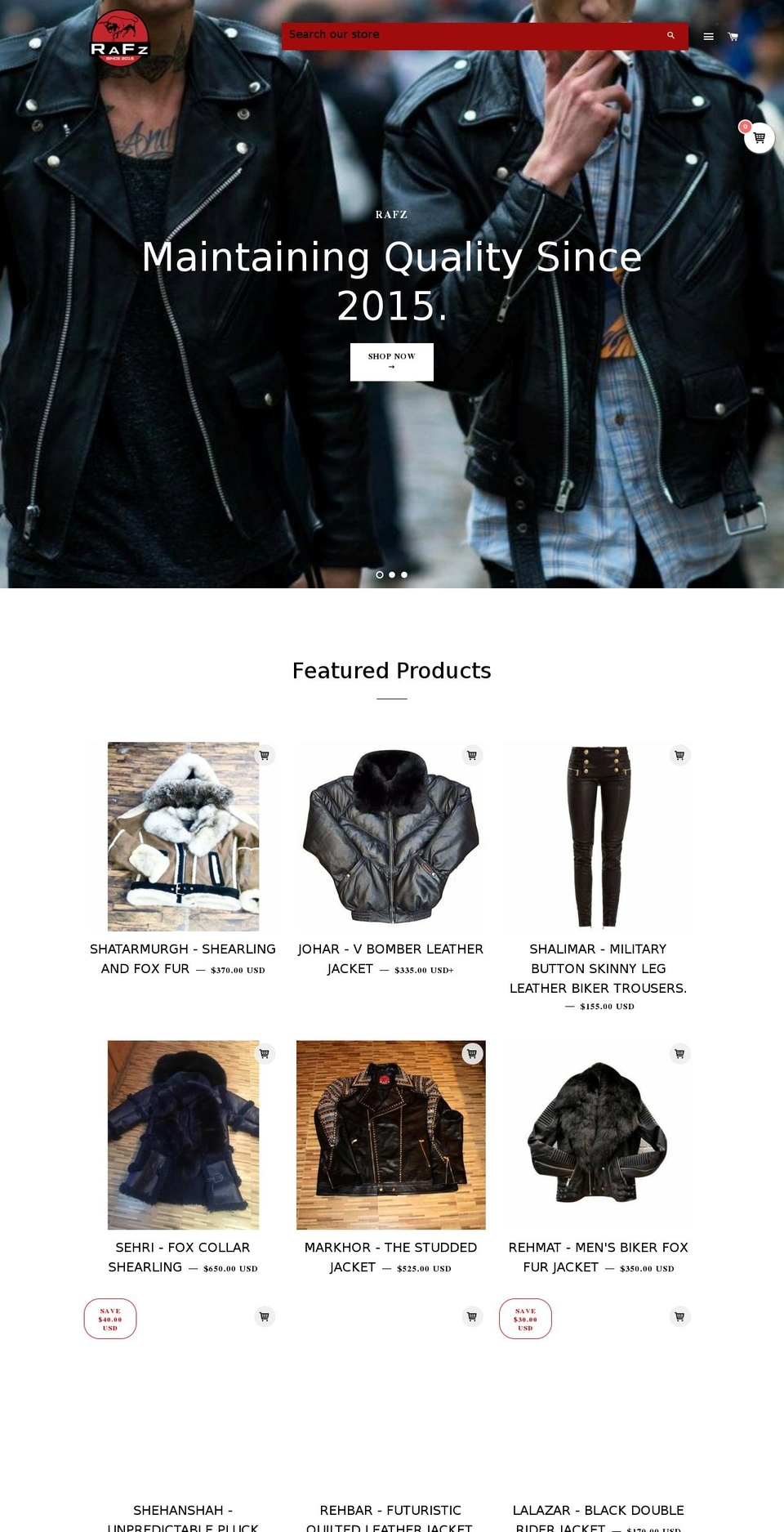 rafzthehides.com shopify website screenshot