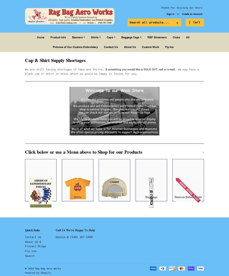 rag-bag-aero-works.myshopify.com shopify website screenshot