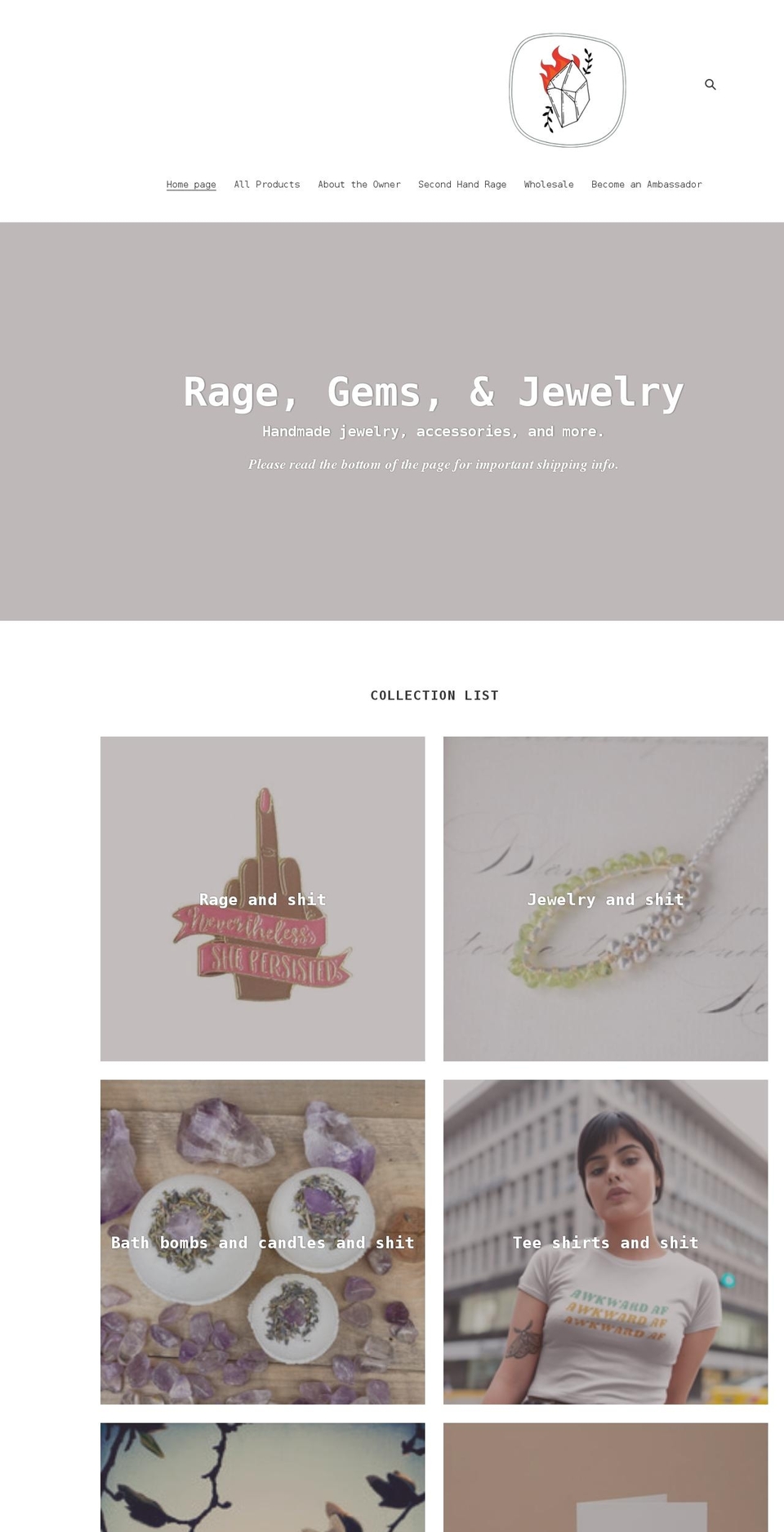 ragegemsandjewelry.com shopify website screenshot