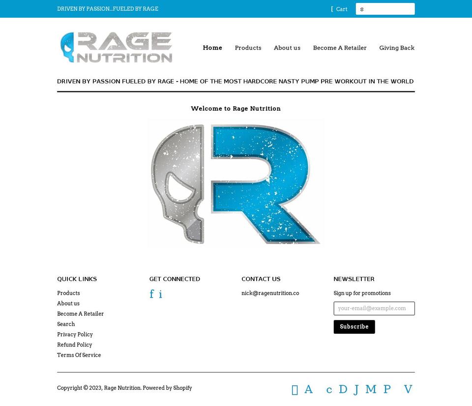 ragenutrition.co shopify website screenshot