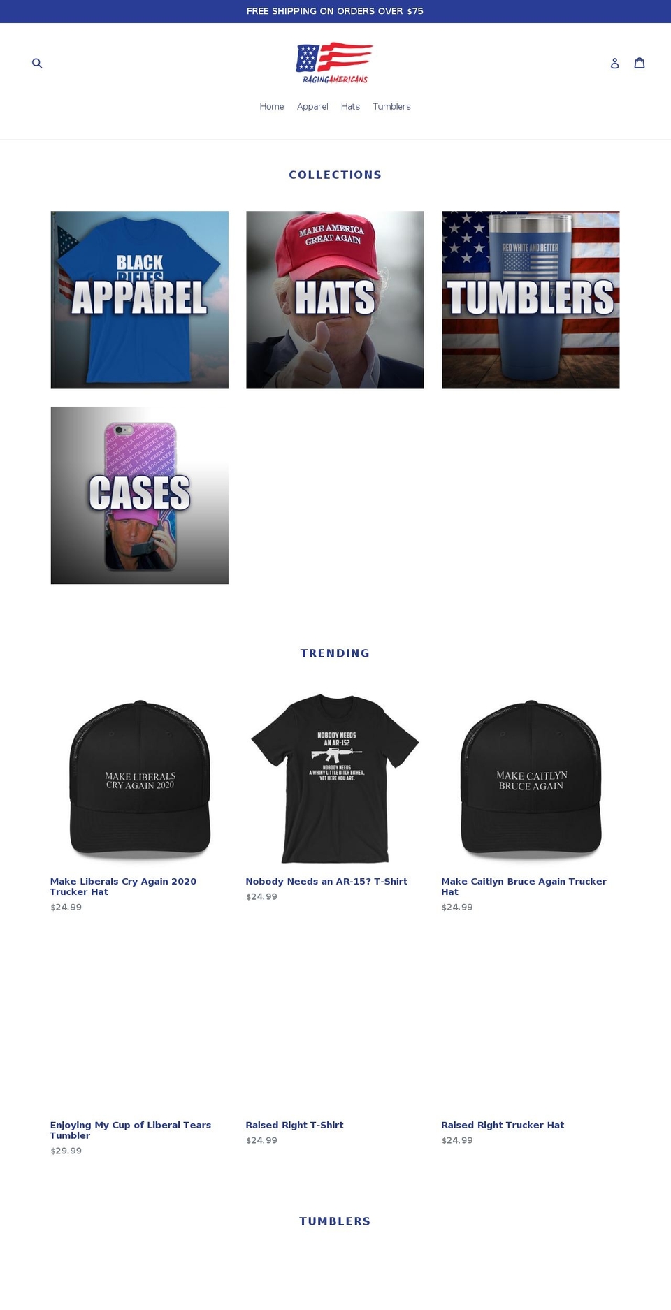 ragingamericans.com — Shopify storefront screenshot