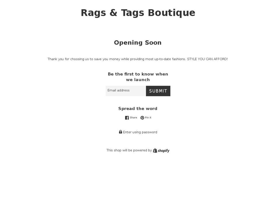 ragsandtagsboutique.com — Shopify storefront screenshot