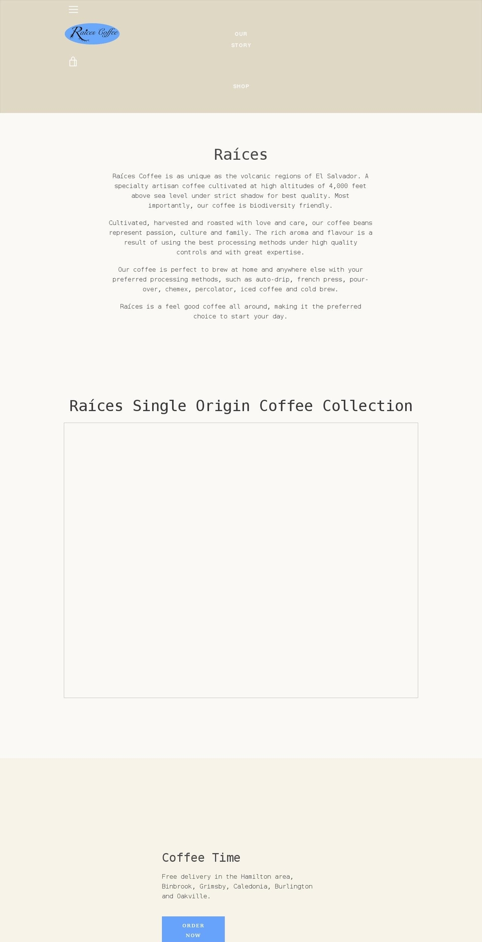 raicescoffee.ca shopify website screenshot